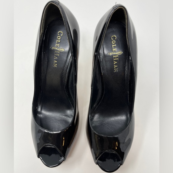 Cole Haan Black Platform Peep Toe Heels Size 7.5 - Picture 2 of 9